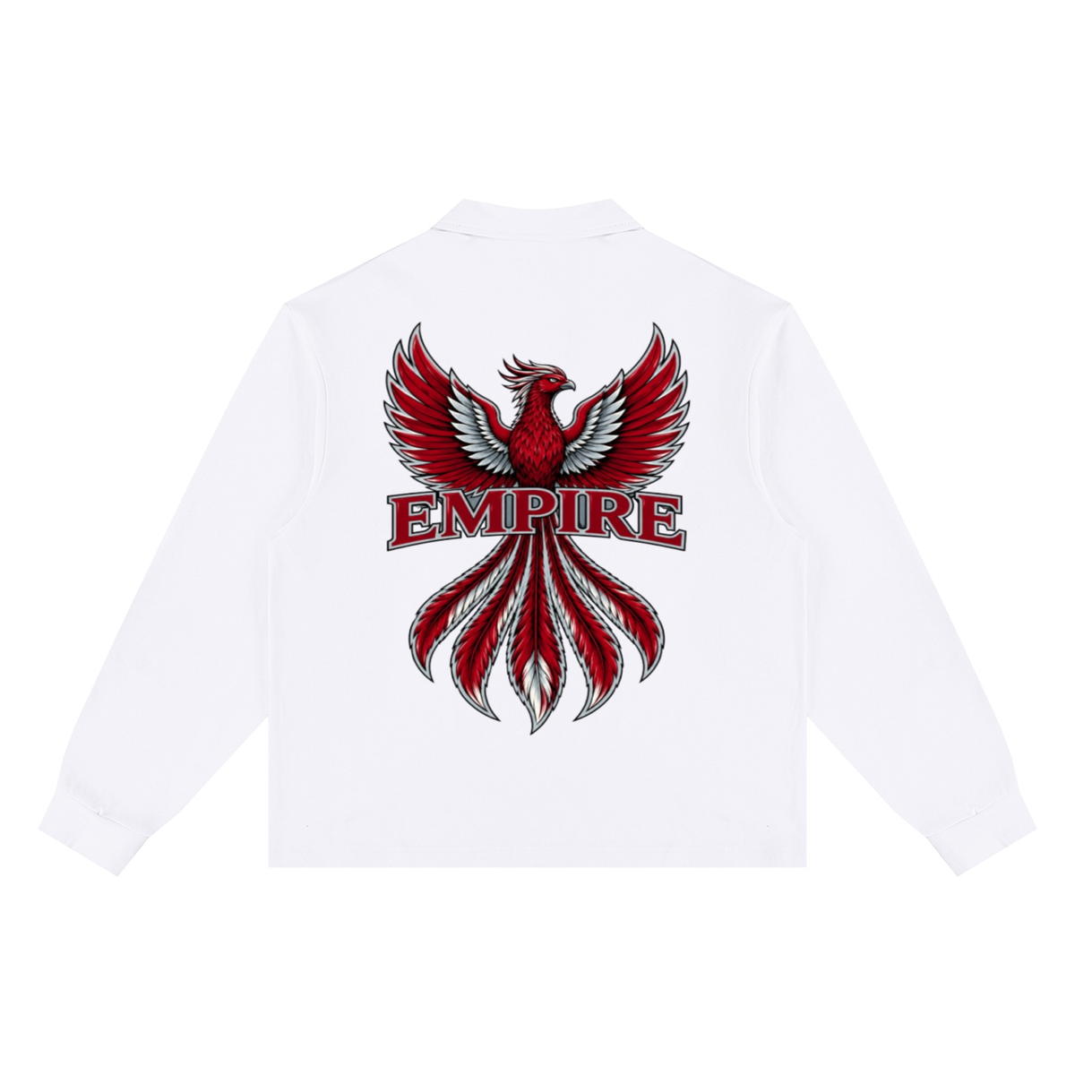 EMPIRE Men’s Loose Long-Sleeve Polo Shirt — Crimson Phoenix