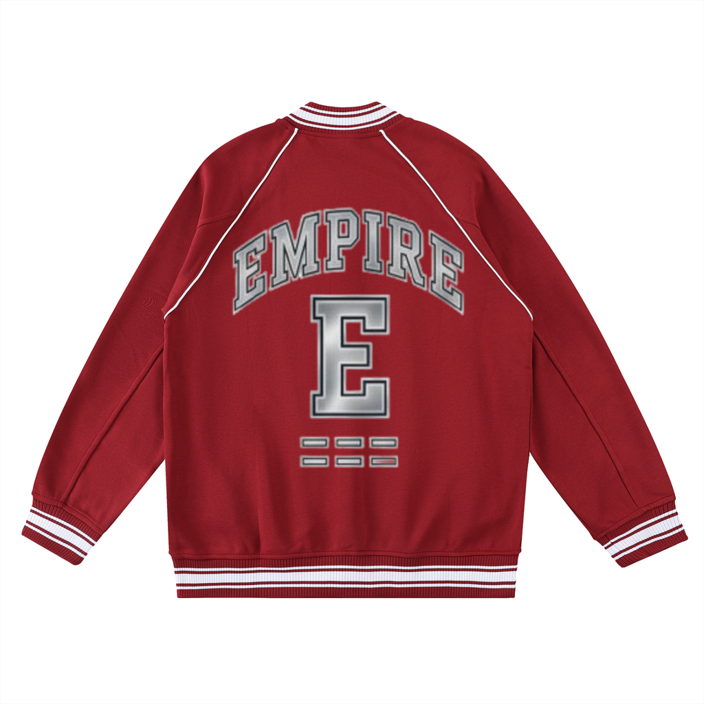 EMPIRE Men’s Contrast-Trim Raglan Varsity Jacket — Collegiate Guard Silver