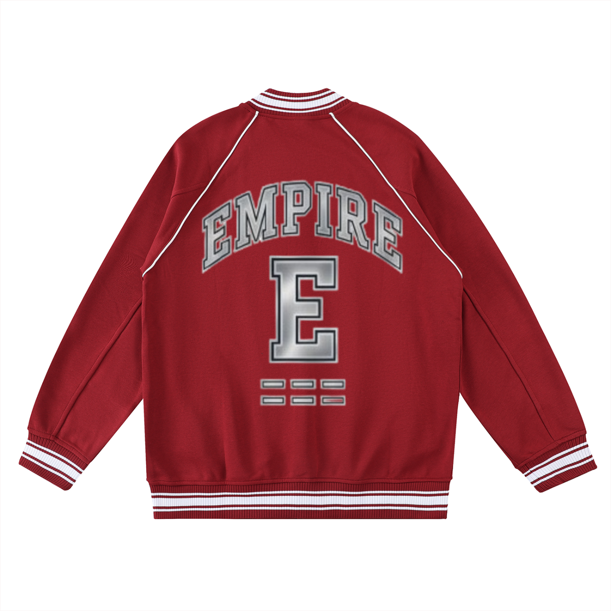 EMPIRE Men’s Contrast-Trim Raglan Varsity Jacket — Collegiate Guard Silver