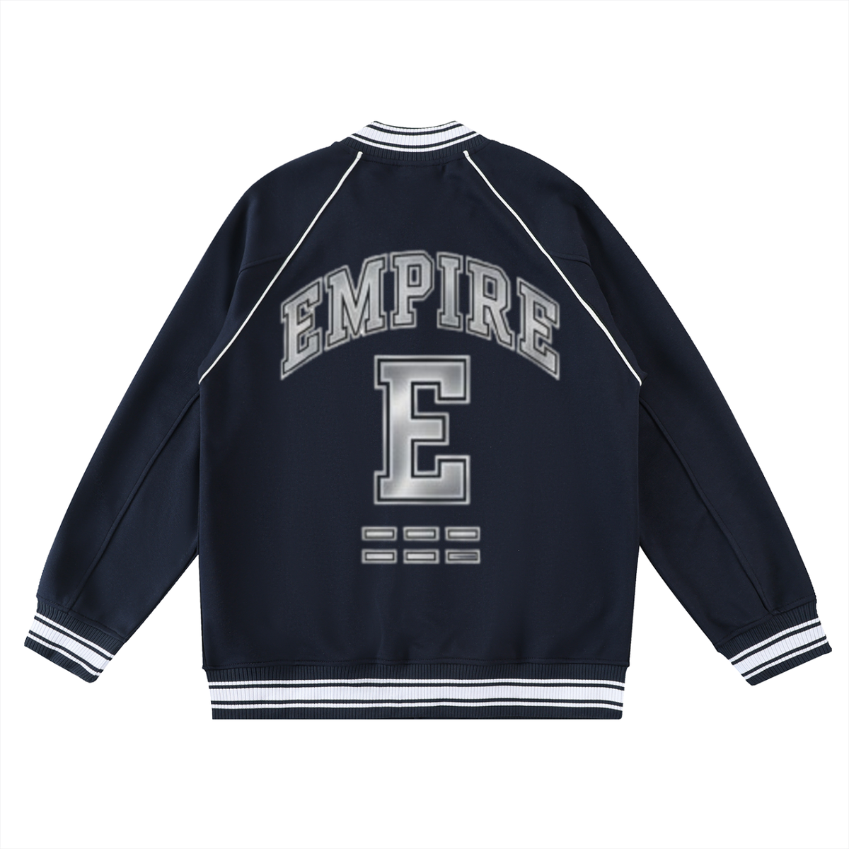 EMPIRE Men’s Contrast-Trim Raglan Varsity Jacket — Collegiate Guard Silver