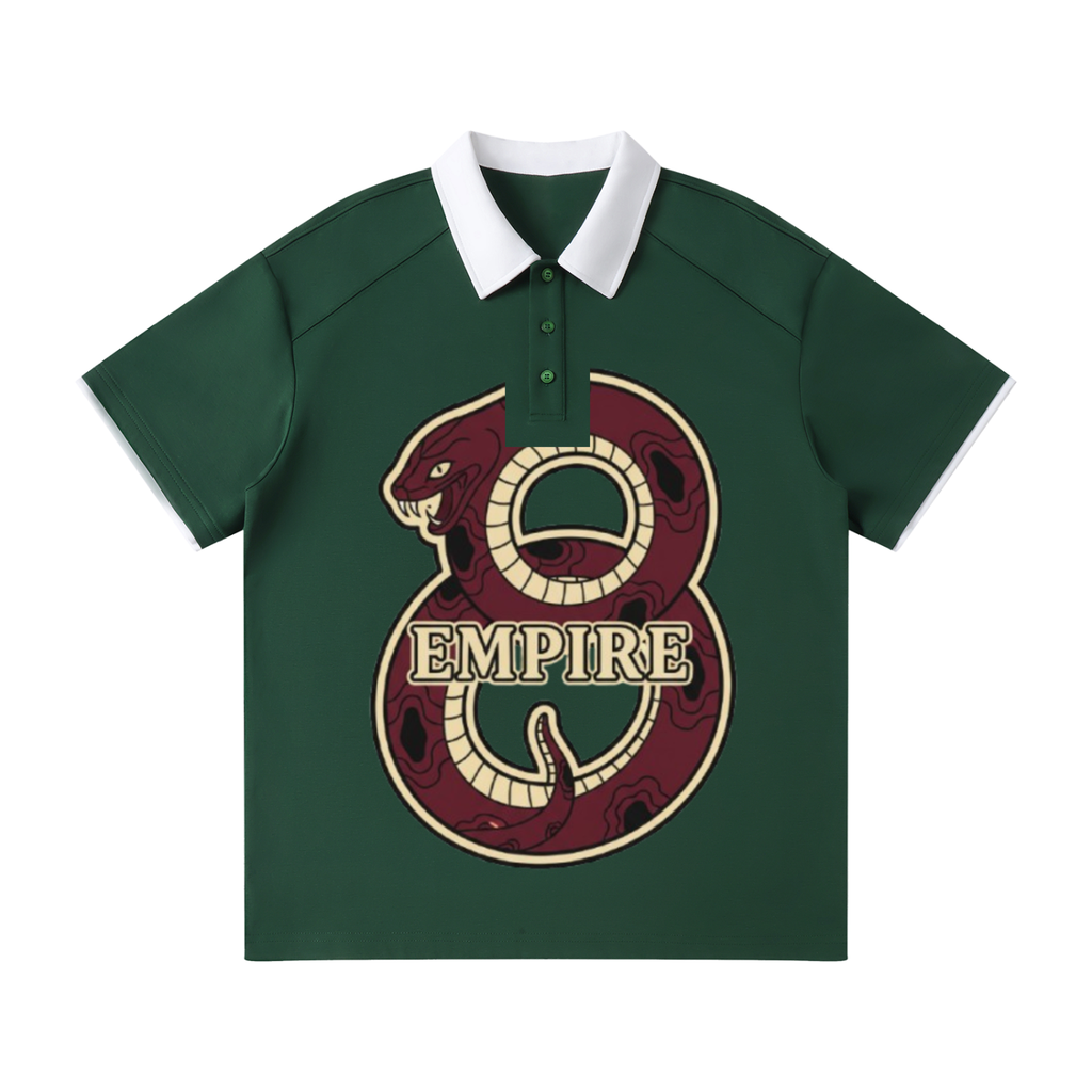 EMPIRE Men’s Contrast-Collar Raglan Polo Shirt — Ornamental Snake