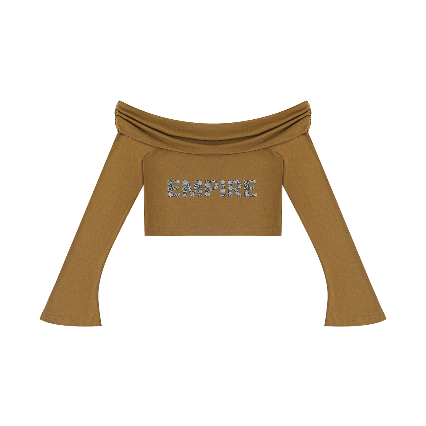 EMPIRE Off-Shoulder Bell Sleeve Crop Top — Sculpted Drama