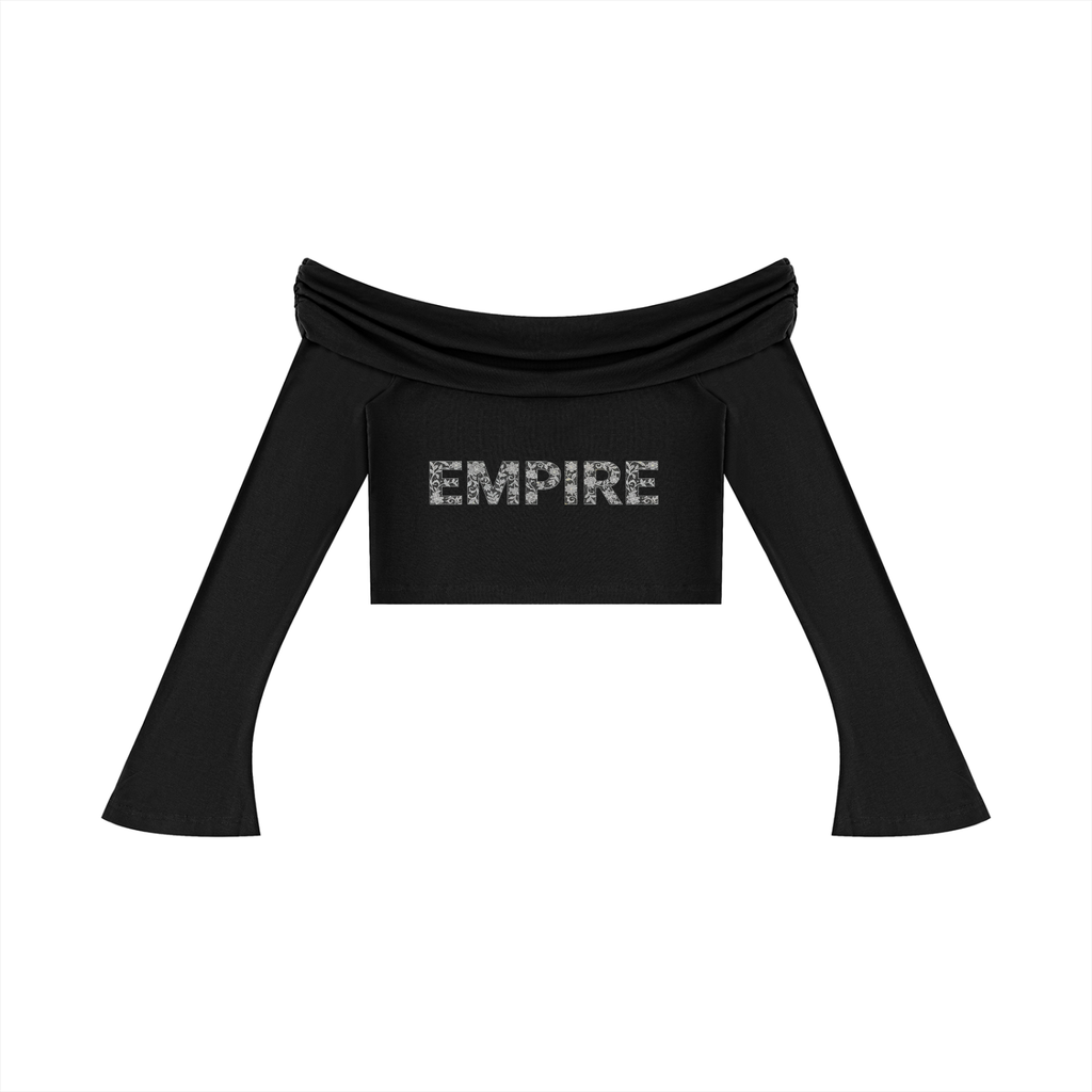 EMPIRE Off-Shoulder Bell Sleeve Crop Top — Sculpted Drama