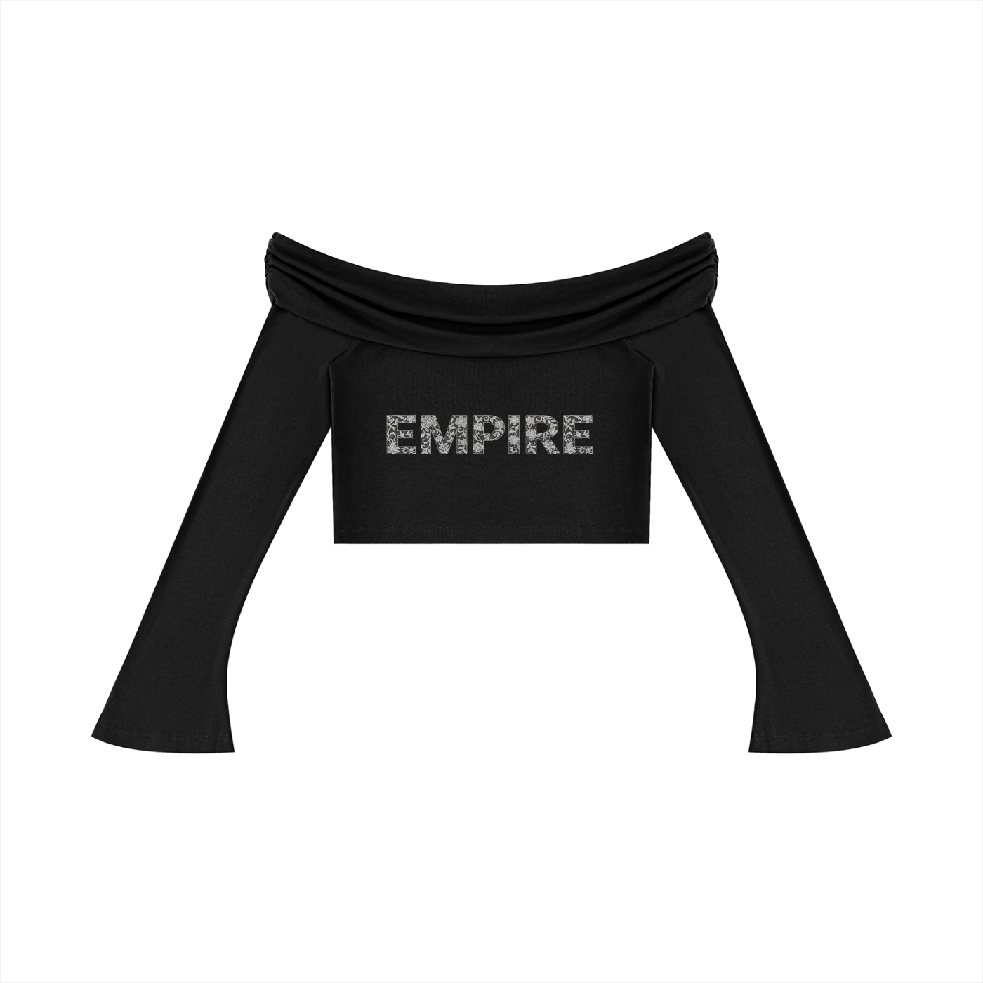EMPIRE Off-Shoulder Bell Sleeve Crop Top — Sculpted Drama