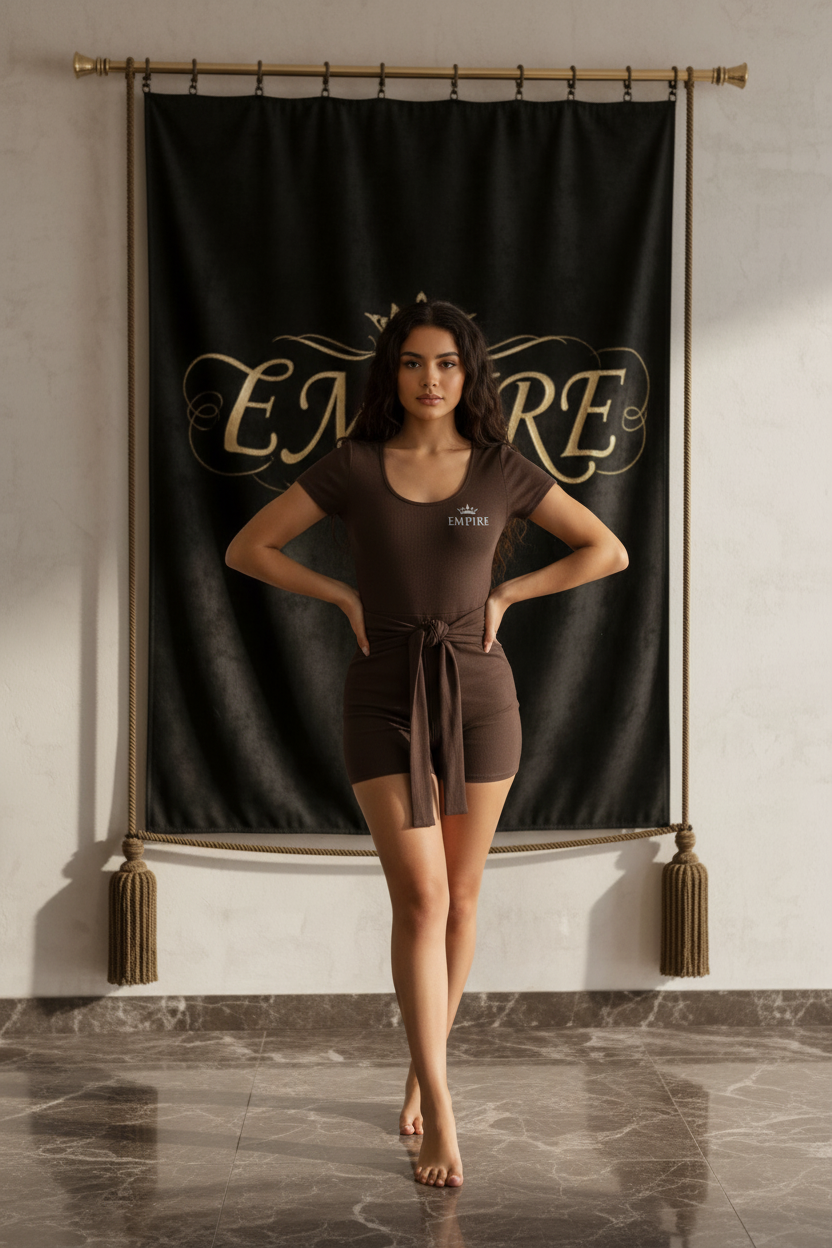 Empire - Cape Tie Romper Marron Femme Face