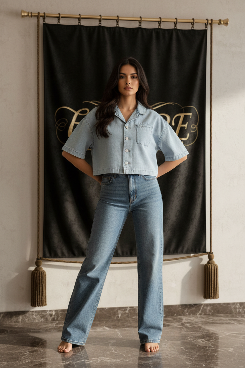 Empire - Chemisier Crop Top Denim Femme Face