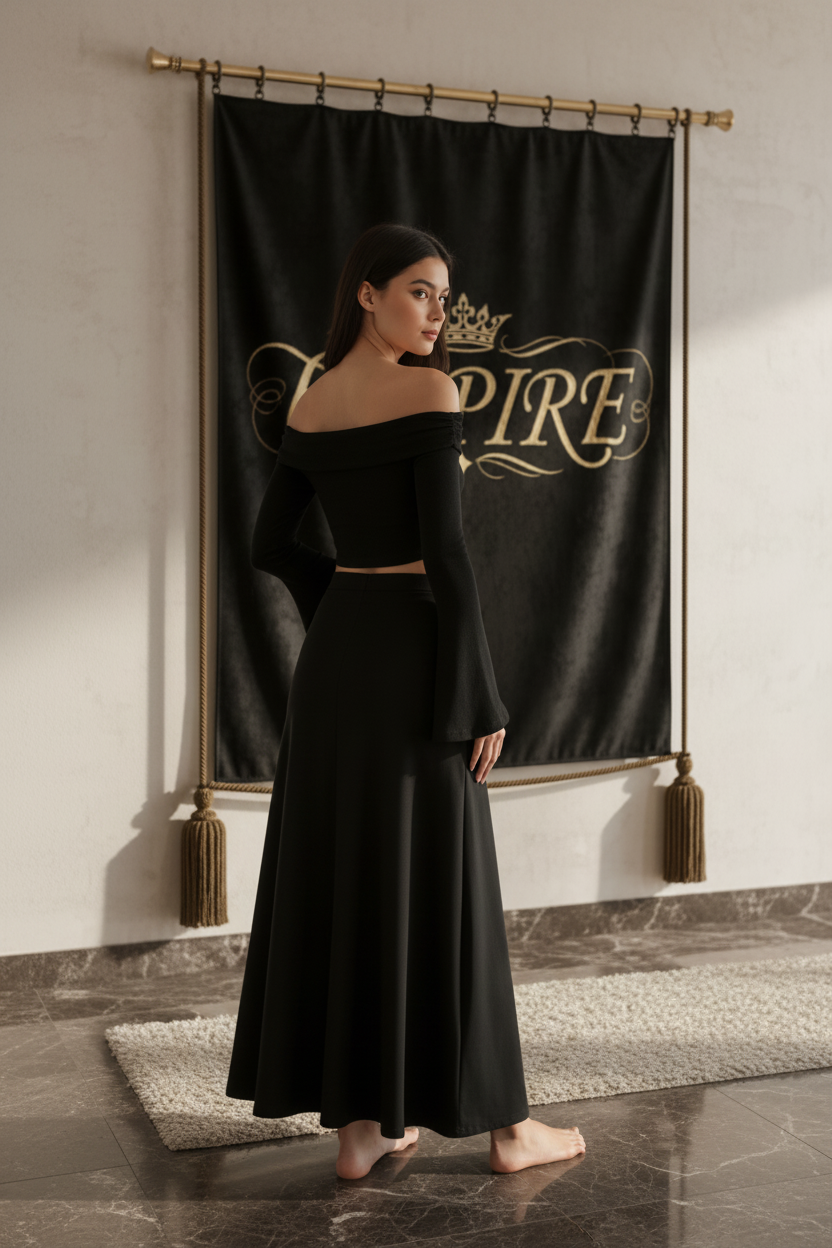 Empire - Crop Top Maxi Skirt Noir Femme Dos