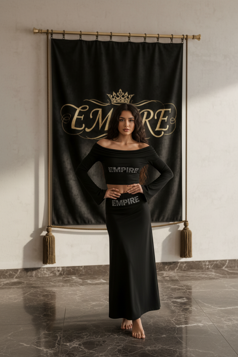 Empire - Crop Top Maxi Skirt Noir Femme Face