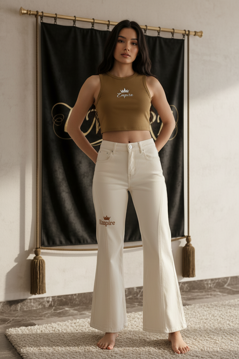 Empire - Flared Jean Crop Tank Caramel Femme Face