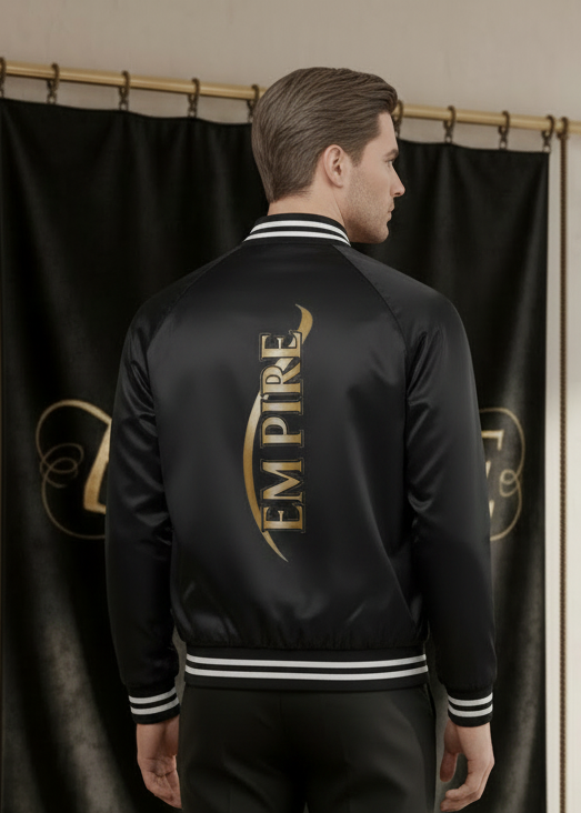 EMPIRE Satin Baseball Varsity Jacket Classic Contrast back view