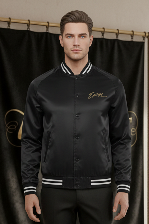 EMPIRE Satin Baseball Varsity Jacket Classic Contrast front view