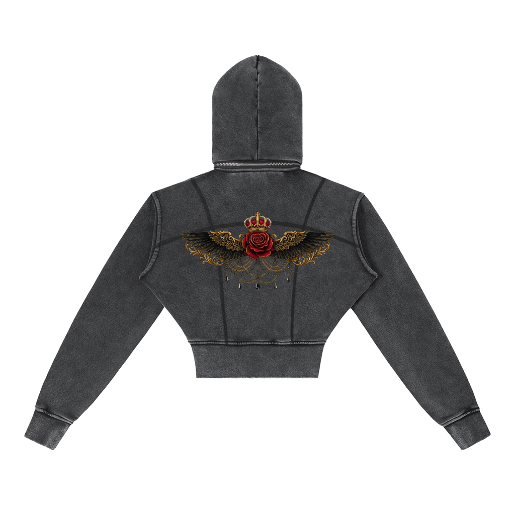 EMPIRE Vintage Washed Cropped Hoodie — Premium Women's Streetwear