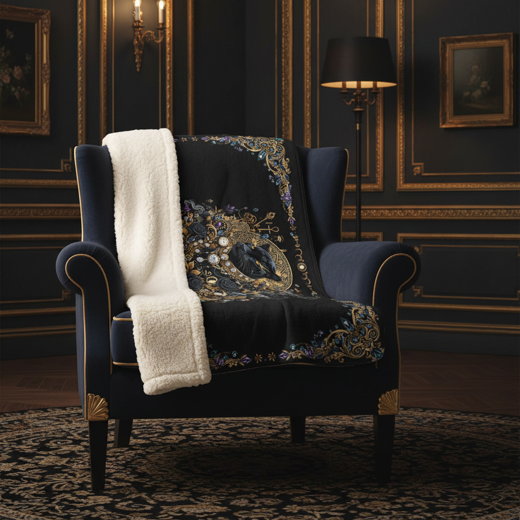 Gothic Black Panther Blanket on Empire Palace Chair