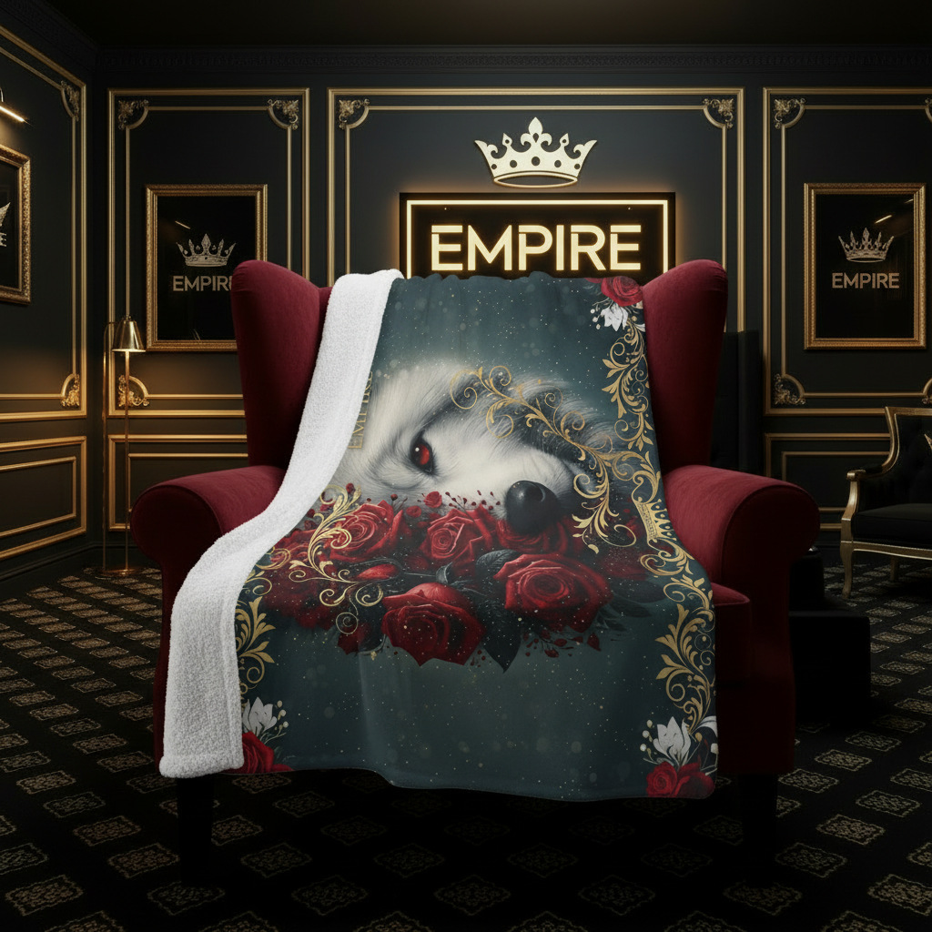 Gothic Wolf Red Roses Blanket on Empire Palace Chair