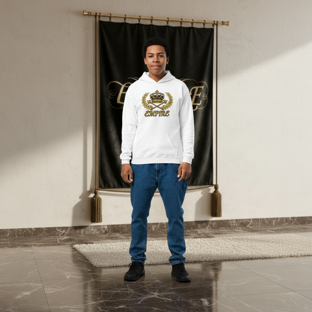 Hoodie blanc EMPIRE couronne - Vue de face