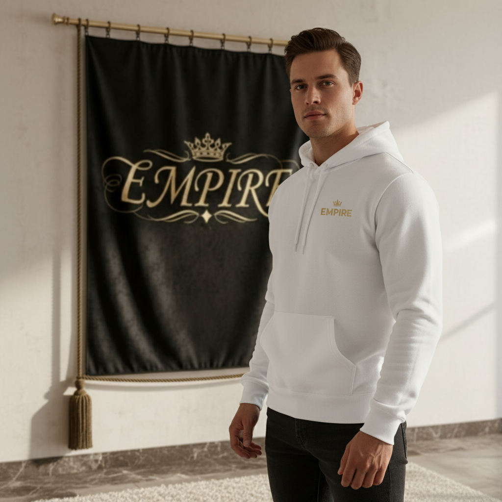 Hoodie blanc EMPIRE homme vue de face détaillée