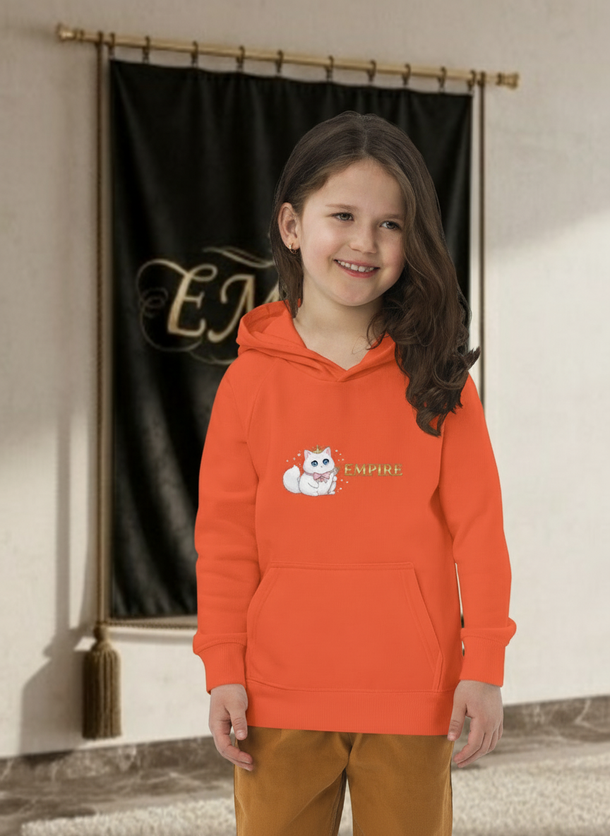 Hoodie enfant fille chat EMPIRE orange - Vue de face
