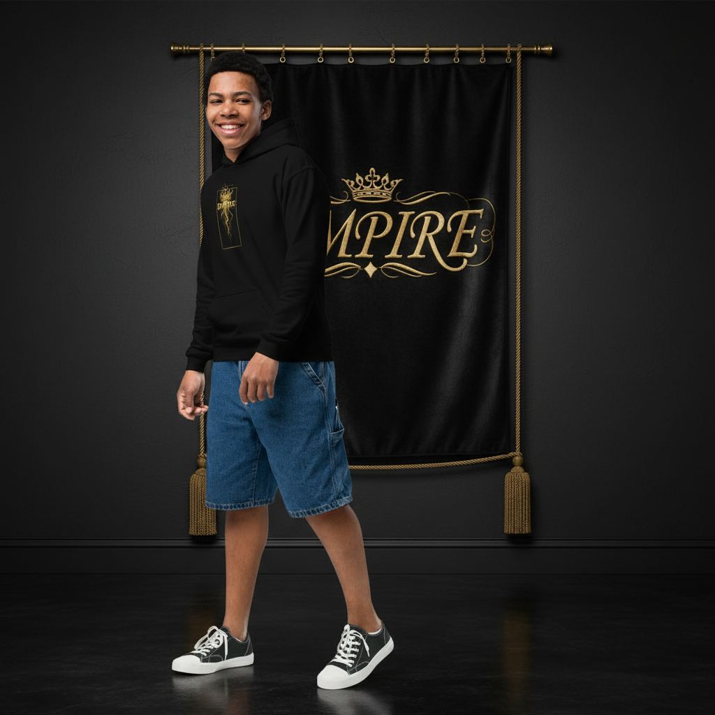 Hoodie noir EMPIRE couronne éclairs - Vue de profil