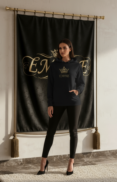 Hoodie noir EMPIRE femme vue de face détaillée