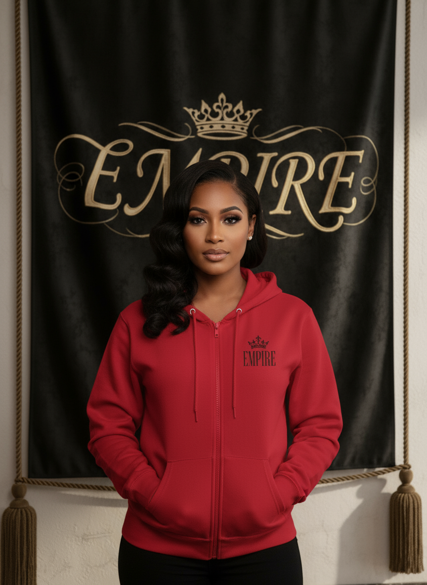 Hoodie rouge logo noir EMPIRE vue de face