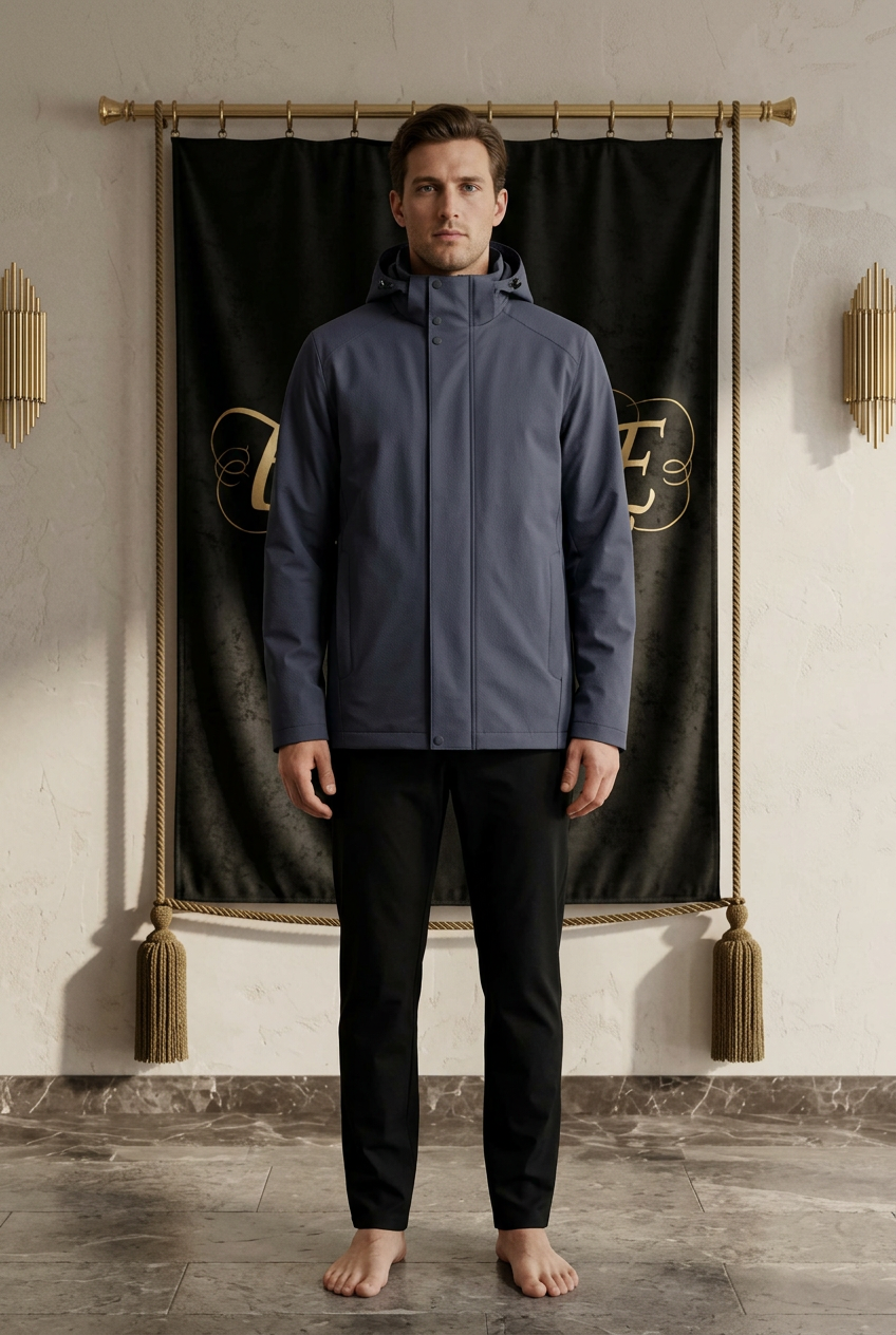 Veste à capuche homme EMPIRE All-Weather bleu ardoise, devant uni, vue de face portée