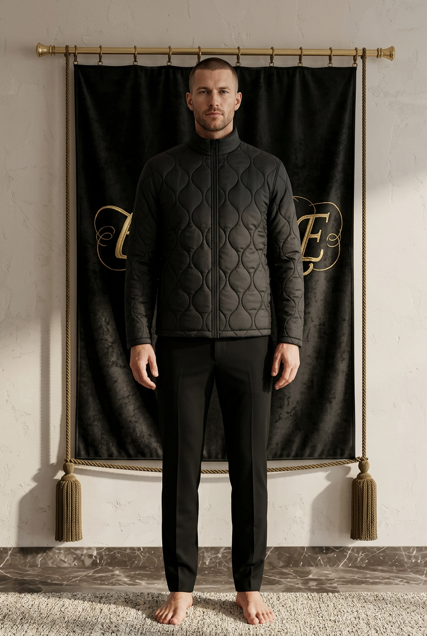 Veste matelassée légère noire homme EMPIRE à col montant, vue de face portée