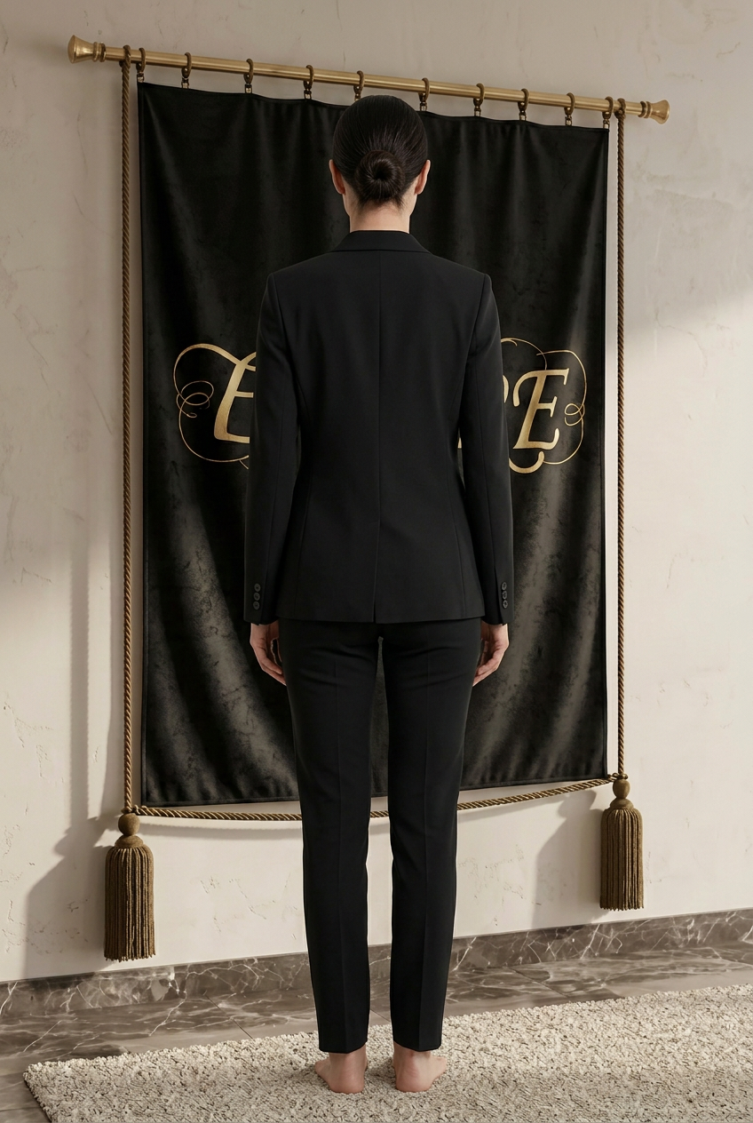 Blazer noir femme EMPIRE à bouton unique, dos uni, vue arrière portée dans le décor EMPIRE
