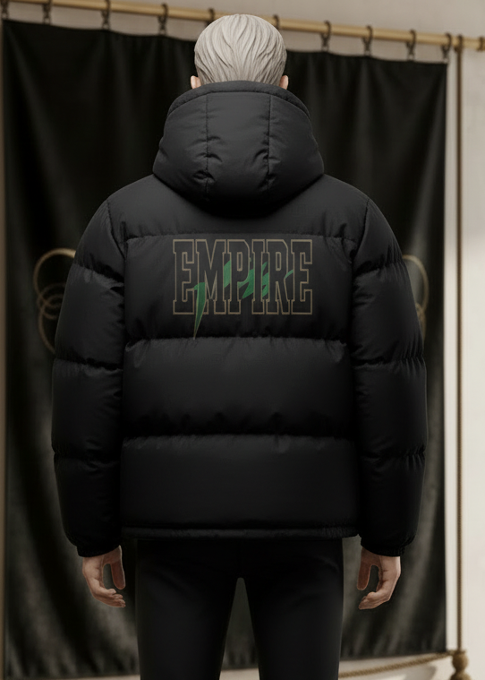 Mockup dos puffer avec logo EMPIRE