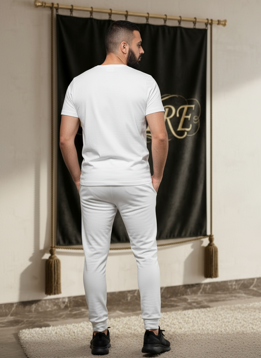 Pantalon blanc EMPIRE lettres verticales homme vue de dos