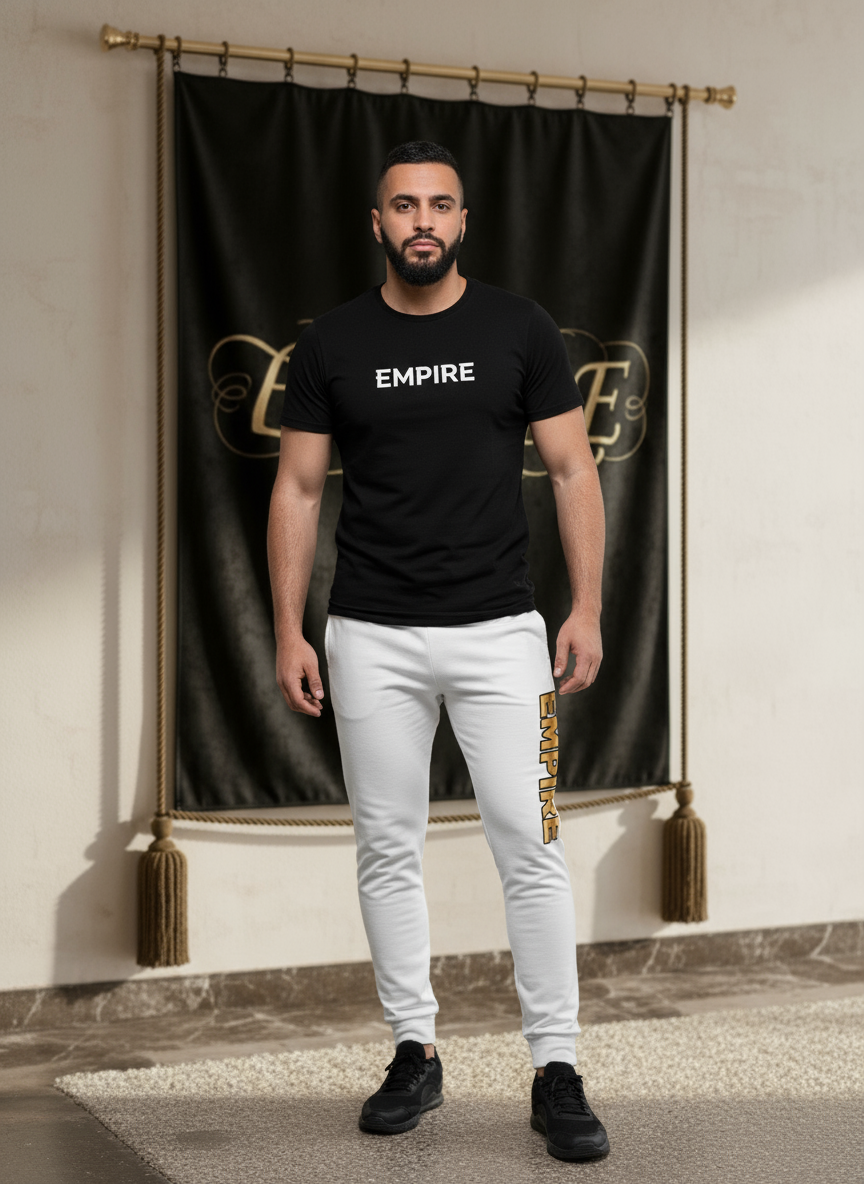 Pantalon blanc EMPIRE lettres verticales homme vue de face