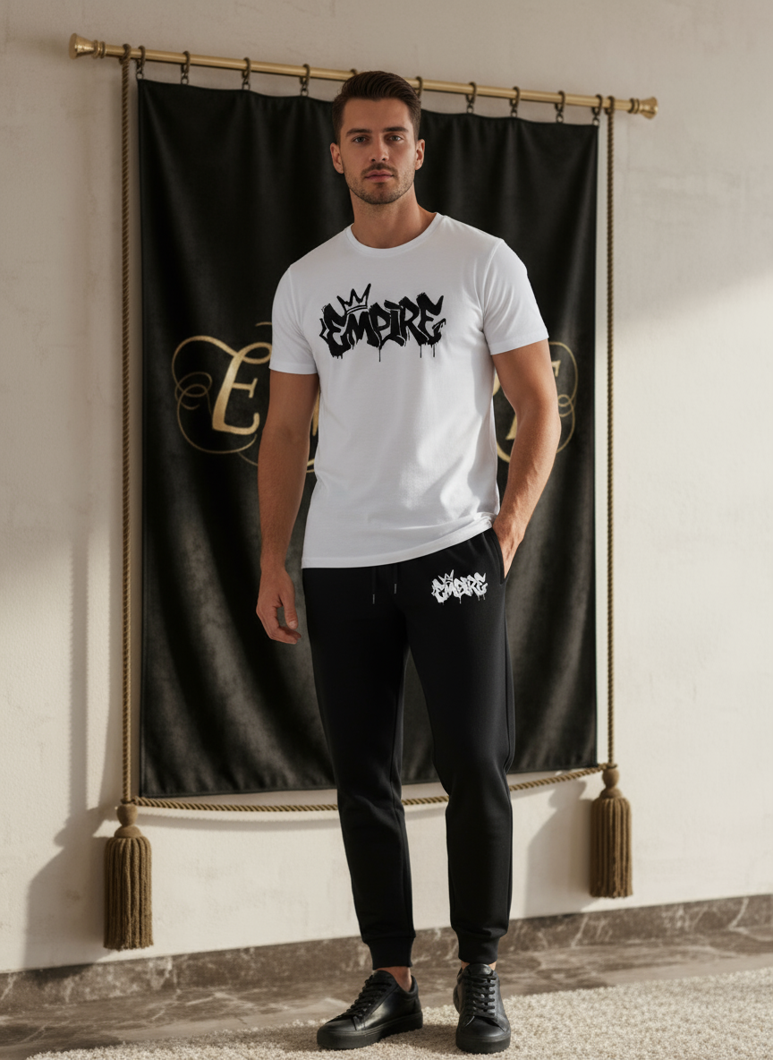 Pantalon noir EMPIRE graffiti homme vue de face