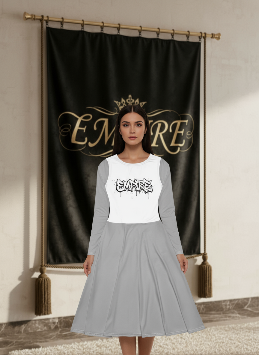 Robe EMPIRE blanche et grise - Vue de face