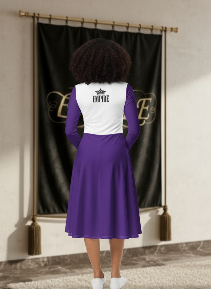 Robe EMPIRE blanche et violette - Vue de dos