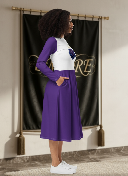 Robe EMPIRE blanche et violette - Vue de profil
