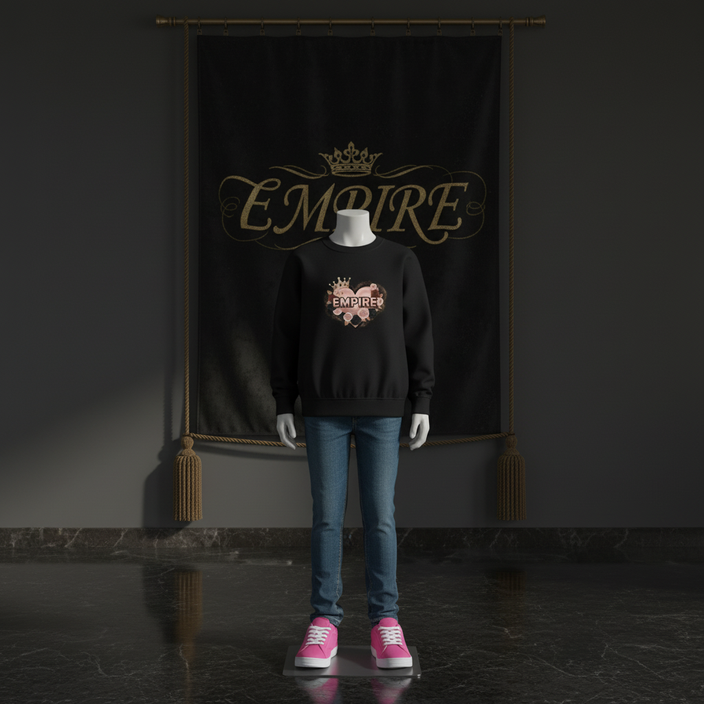 Sweatshirt noir EMPIRE cœur roses - Vue de face