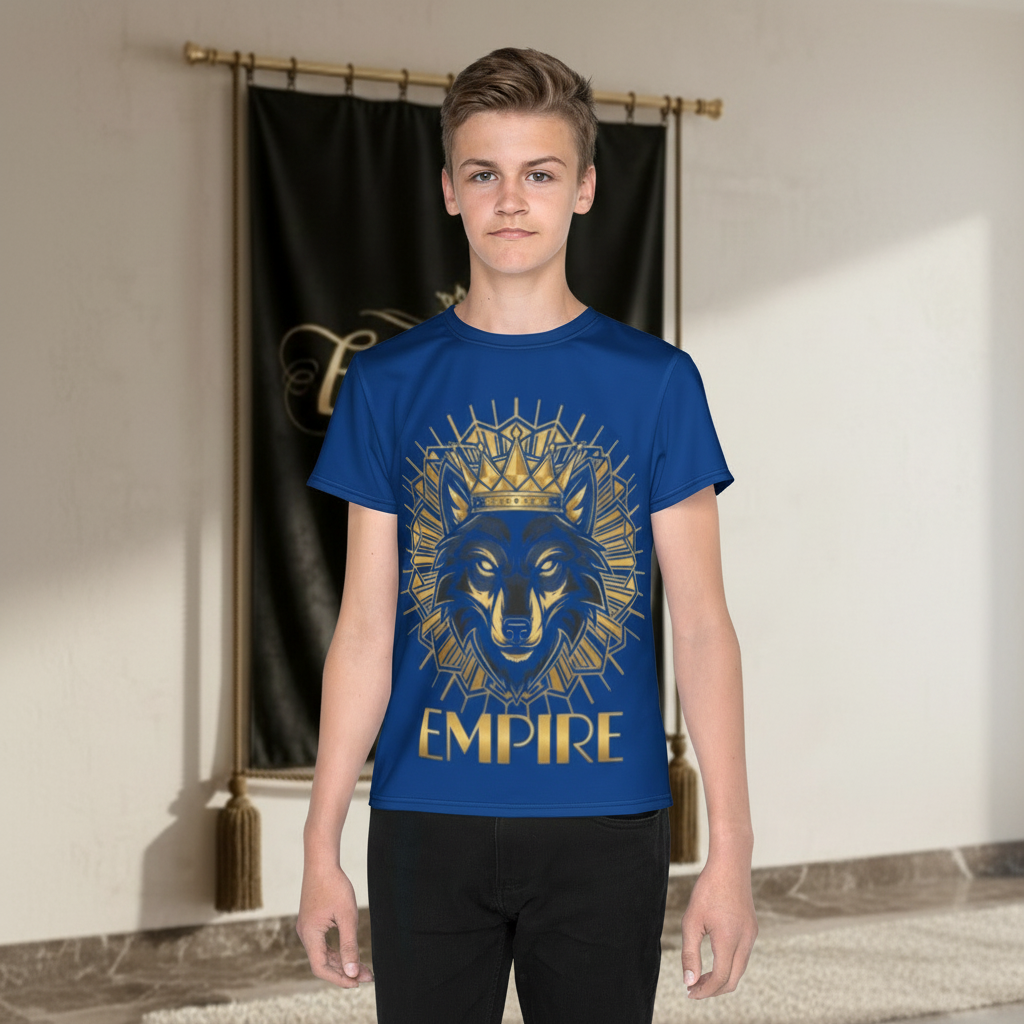 T-shirt bleu royal EMPIRE loup - Vue de face
