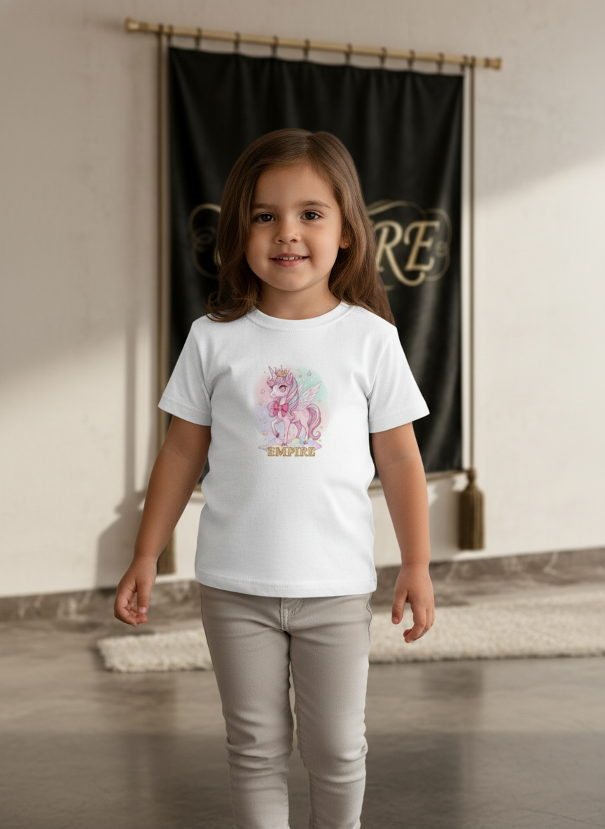 T-shirt enfant fille licorne blanc EMPIRE - Vue de face