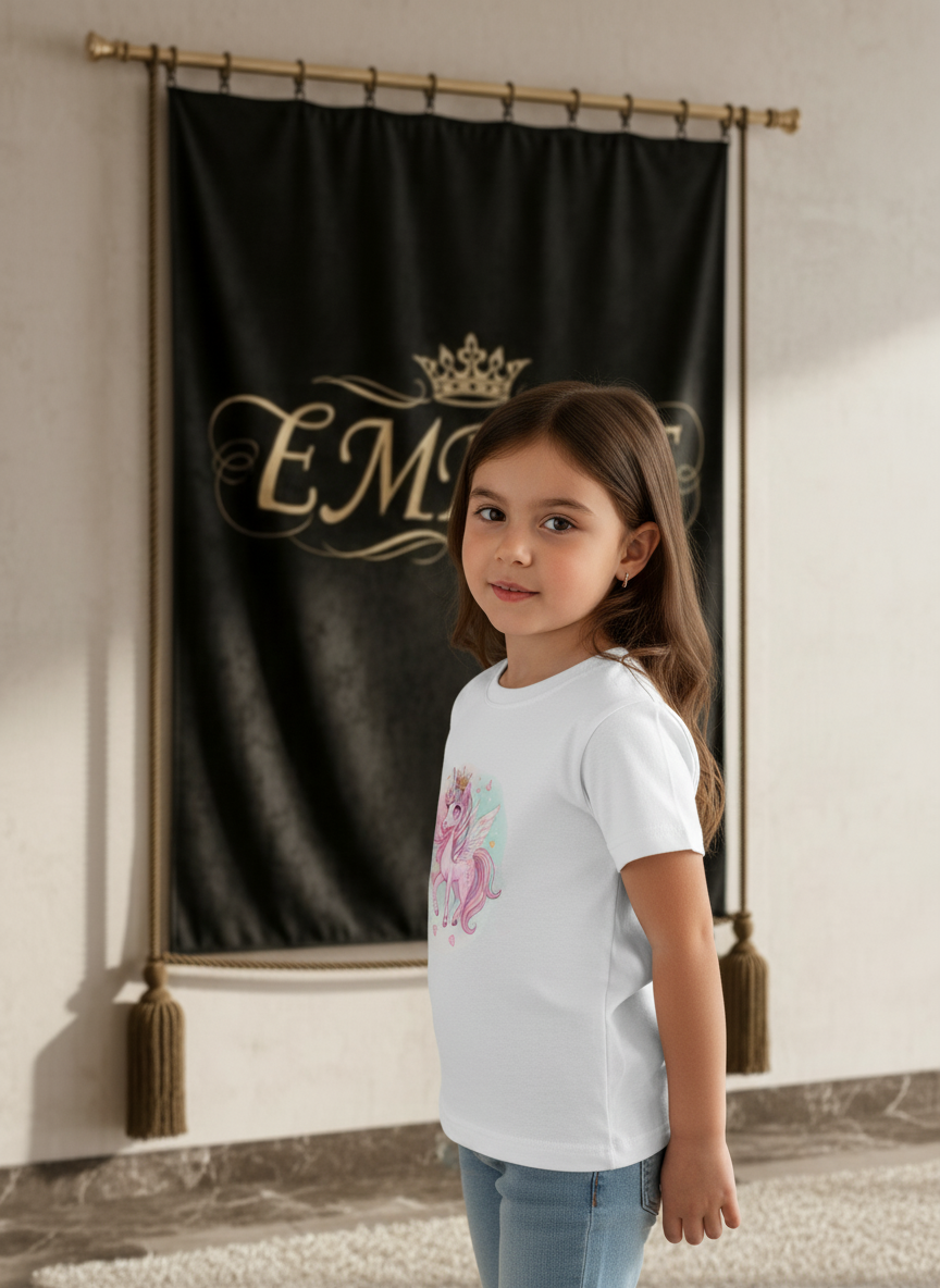 T-shirt enfant fille licorne blanc EMPIRE - Vue de profil