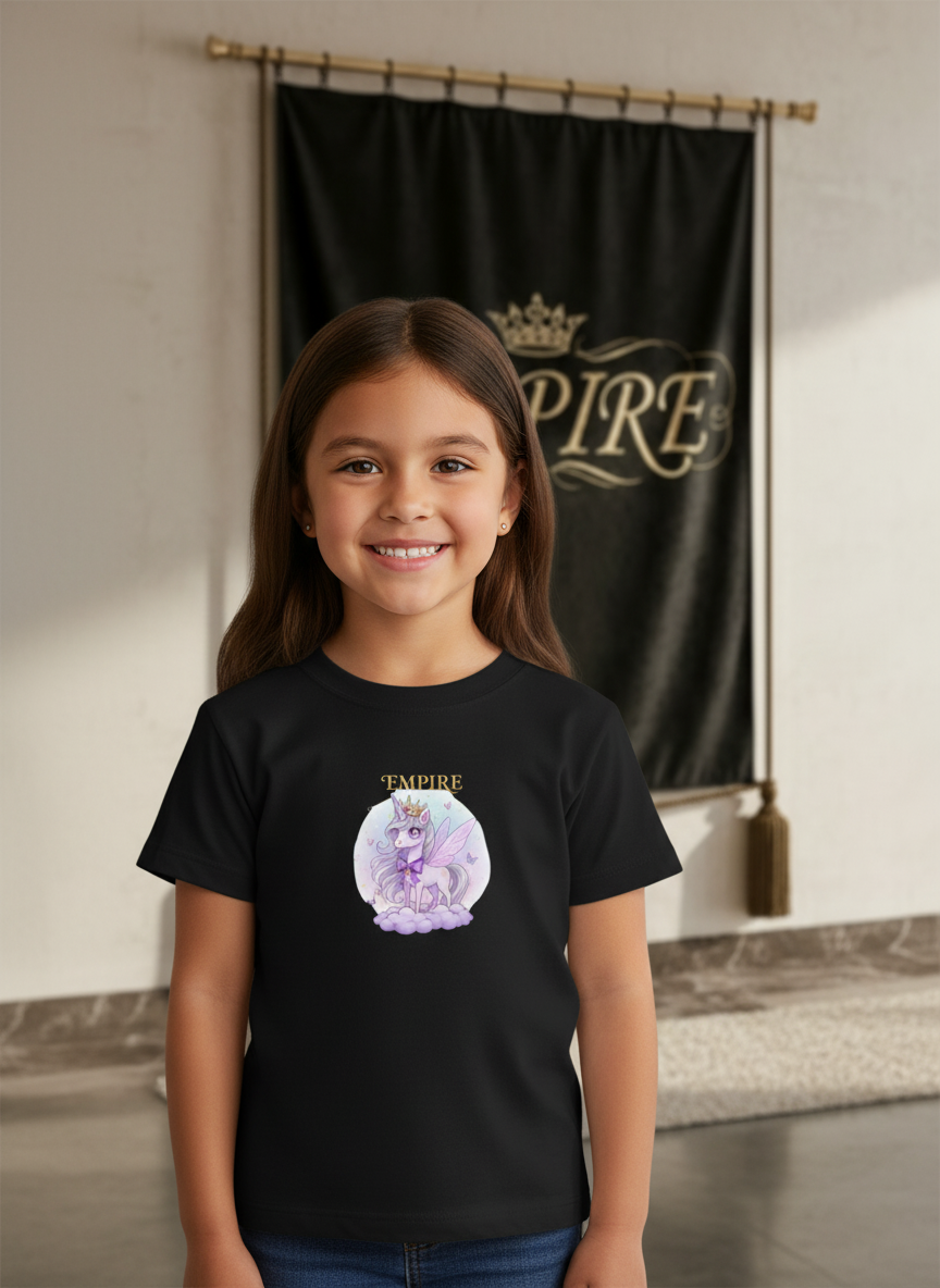 T-shirt enfant fille licorne noir EMPIRE - Vue de face