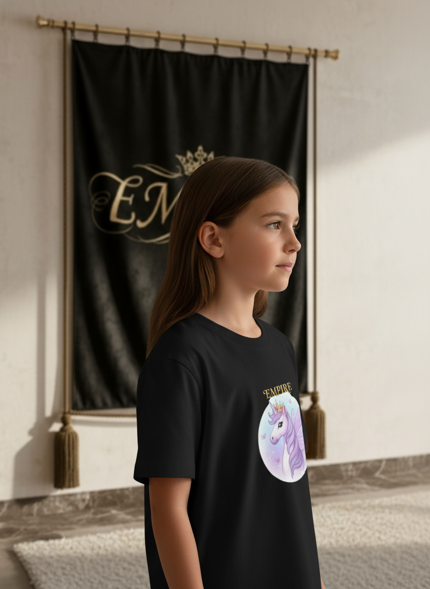 T-shirt enfant fille licorne noir EMPIRE - Vue de profil