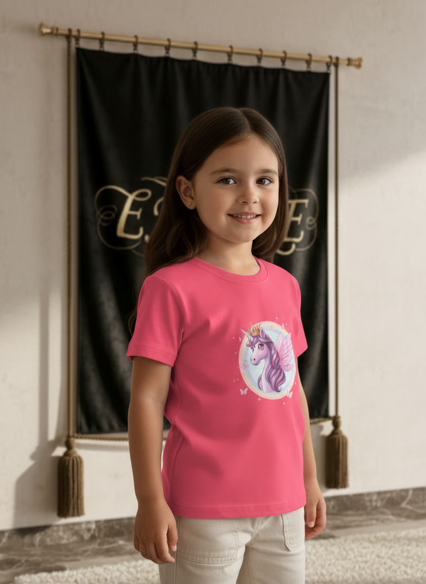 T-shirt enfant fille licorne rose EMPIRE - Vue de profil