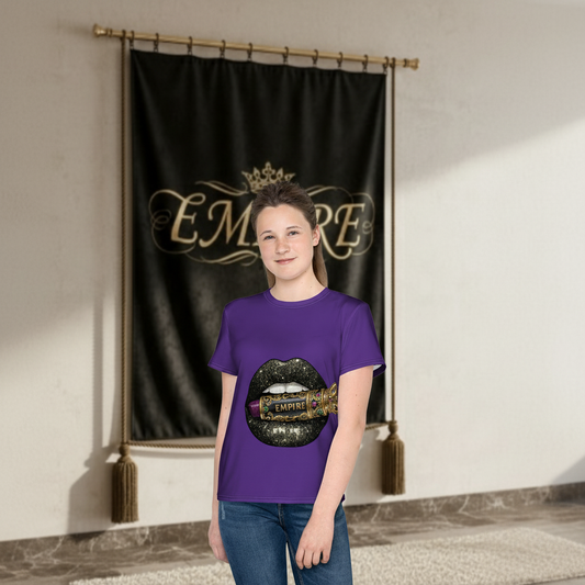 T-shirt violet EMPIRE lèvres - Vue de face
