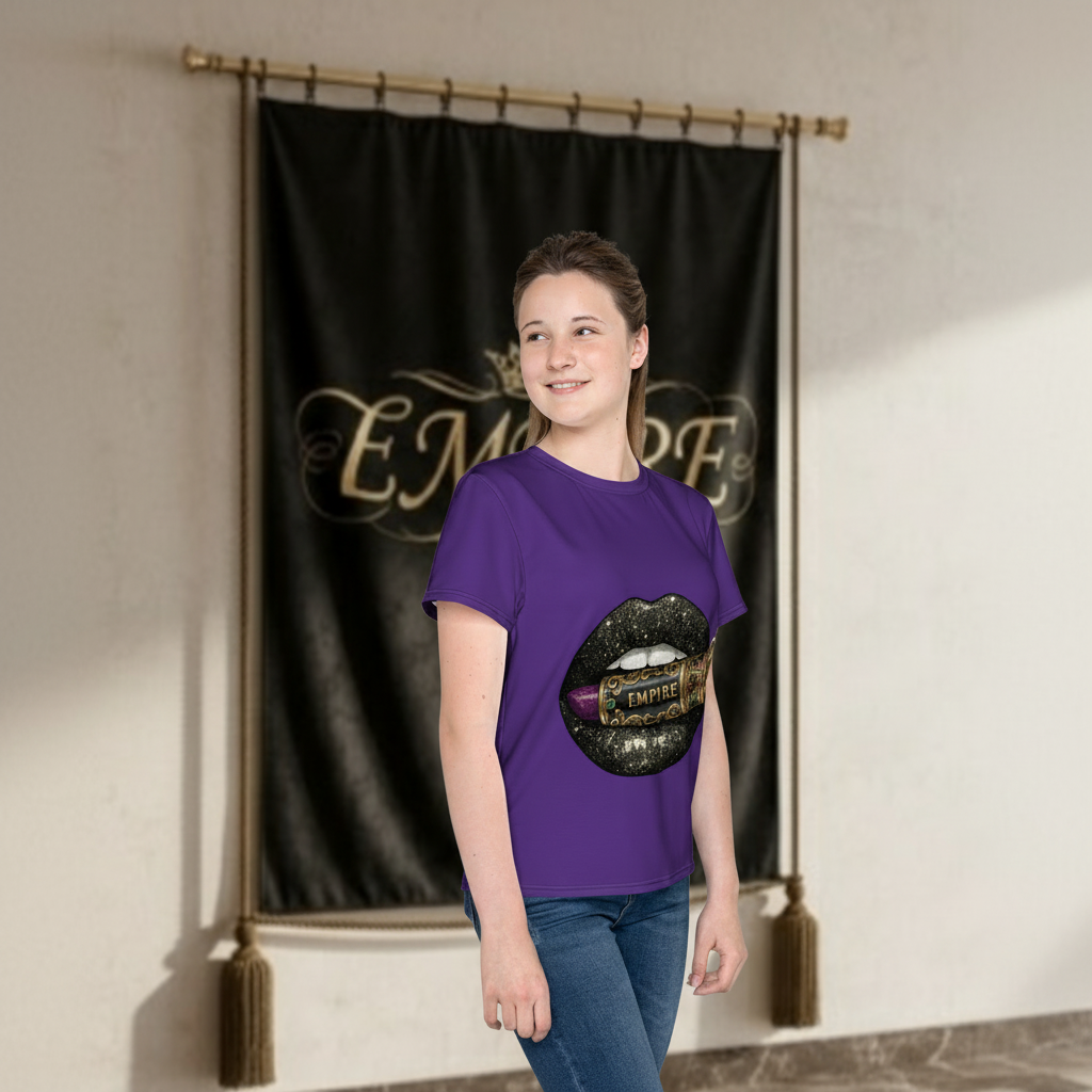 T-shirt violet EMPIRE lèvres - Vue de profil